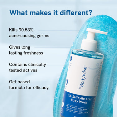 Be Bodywise 1% Salicylic Acid Body Wash 375 ml | Refreshing Showering Gel that Helps to Prevent Body Acne & Cleanse Skin | Paraben and SLS free